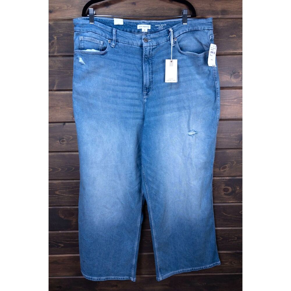 Good American Good Skate Crop Jeans Size 18 Plus High Rise Loose Leg NWT